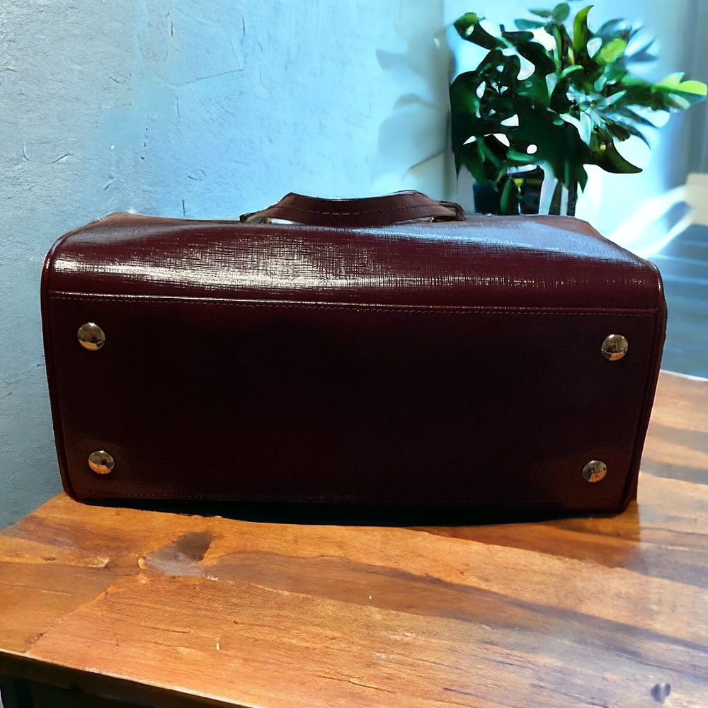 COACH PEYTON GENUINE CROSS GRAIN LEATHER SATCHEL IN BURGUNDY - Picture 2 of 4